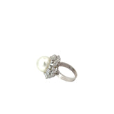 14k White Gold 1.50ct F VS2 Baguette/ 1.25ct F VS2 Round Diamond Ballerina Style with 14 mm South Sea Salt Mother Pearl Ring